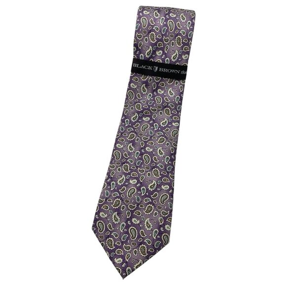 NEW BLACK BROWN 1826 Men's 100% Silk Necktie LUXURY Tie Purple Paisley W:3.4" - Picture 1 of 6